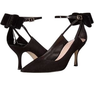 kate spade Black Suede Pointed-Toe Bow Ankle-Strap Heels